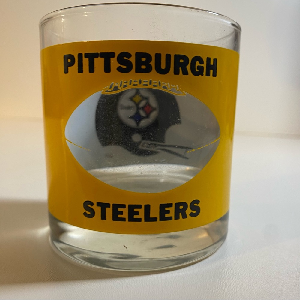 Vintage 70s Houze Art NFL Pittsburgh Steelers See Thru Helmet Bar Glass